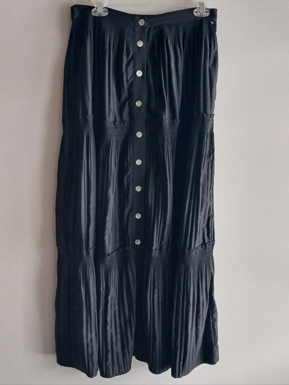 Soft Surroundings Black Tiered Ruffle Smocked Button Front Whimsigoth Maxi Skirt